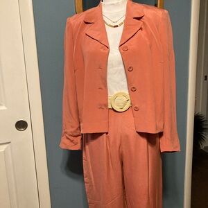 Women's Coral Silk Jacket & Pants Set